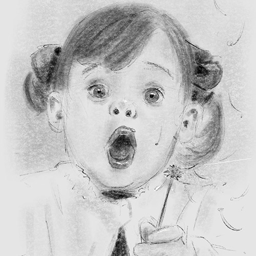 Sketch portret little girl blowing flower